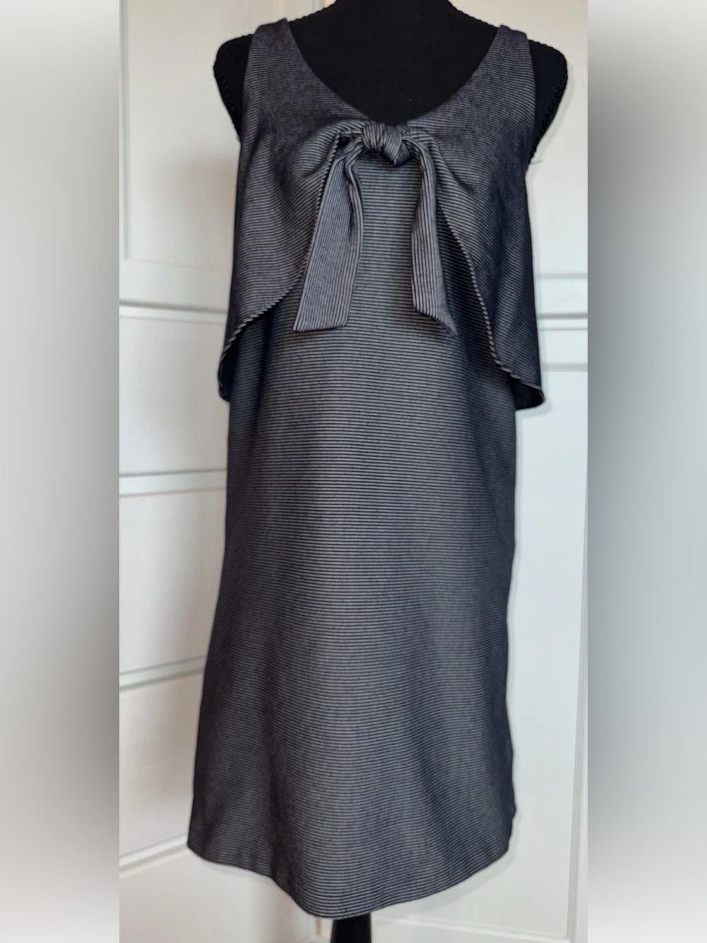 Cremieux Women’s XS Black Striped Sleeveless Tie Front Knit Dress Cotton Blend